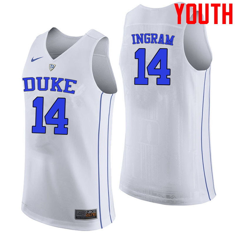 Youth #14 Brandon Ingram Duke Blue Devils College Basketball Jerseys-White